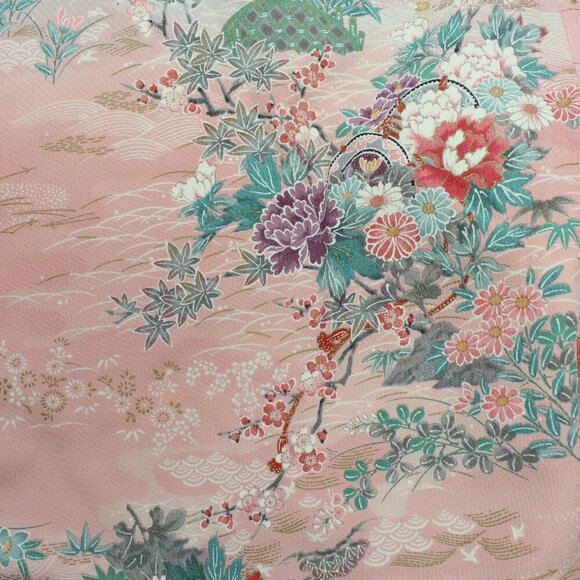 Japanese Mid-Century Kimono Floral Pink‎ Dress OS - Picture 9 of 9
